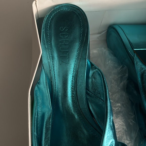 Metallic Blue Slip-On Heels - Picture 2 of 5